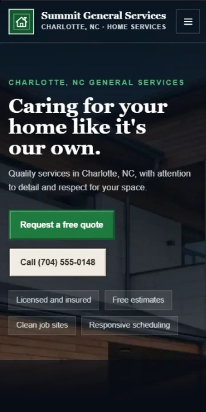 Exemplo de site para empresa de serviços locais nos EUA, visto no celular